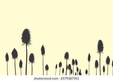 silhouette of several reeds on a bright yellow background