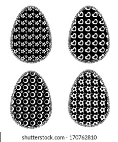 Silhouette of sewing eggs with a fringe. Vector illustration. Isolated on white.