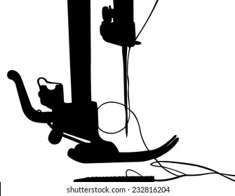 Silhouette of the sewing machine. Vector illustration. Isolated on white. 