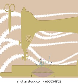 Silhouette of a sewing-machine on a gray background, vector illustration