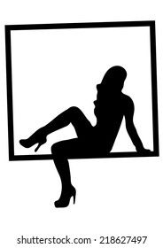Silhouette of sexy lady in a window frame