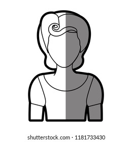 silhouette shading of faceless half body woman with t-shirt and pin up swirl hairstyle