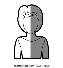 silhouette shading of faceless half body woman with eighties hairstyle vector illustration