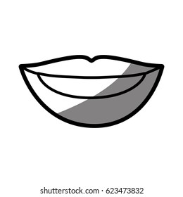 silhouette shading of of woman lips with teeths vector illustration