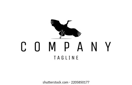 Silhouette or shadow black ink symbol of a crane bird or heron flying icon. Stork outline cutting template or creative background vector illustration isolated on white.