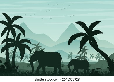 Silhouette shadow of forest scene illustration