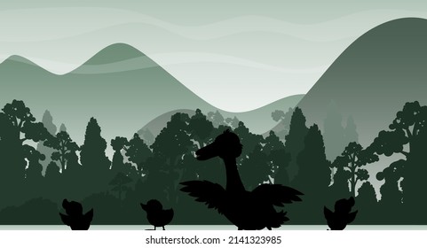 Silhouette shadow of forest scene illustration