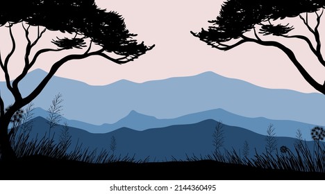 Silhouette shadow of forest scene illustration