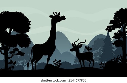 Sombra de silueta de la ilustración de la escena forestal