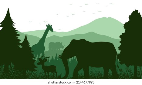 Silhouette shadow of forest scene illustration