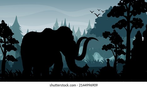 Silhouette shadow of forest scene illustration