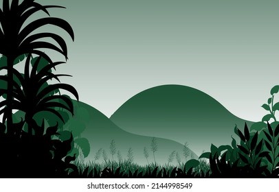 Silhouette shadow of forest scene illustration