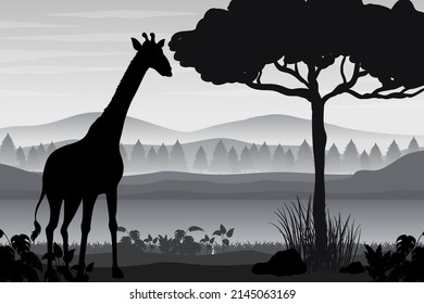 Silhouette shadow of forest scene illustration