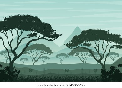 Silhouette shadow of forest scene illustration