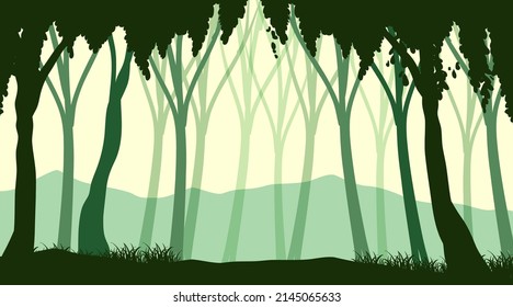 Silhouette shadow of forest scene illustration