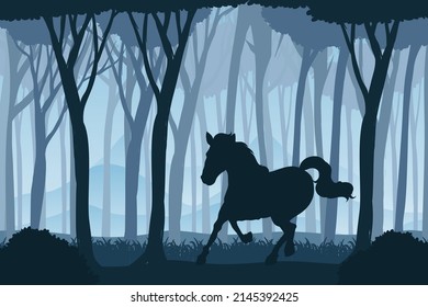 Silhouette shadow of forest scene illustration
