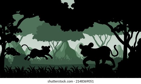 Silhouette shadow of forest scene illustration
