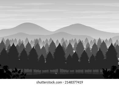 Sombra de silueta de la ilustración de la escena forestal