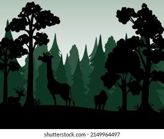 Sombra de silueta de la ilustración de la escena forestal