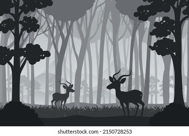 Silhouette shadow of forest scene illustration