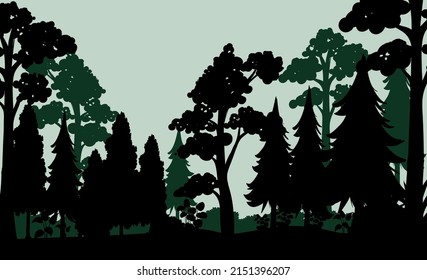Silhouette shadow of forest scene illustration