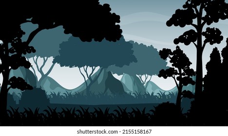 Silhouette shadow of forest scene illustration
