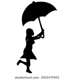silhouette and shadow of girl with umbrella. Concept of love story