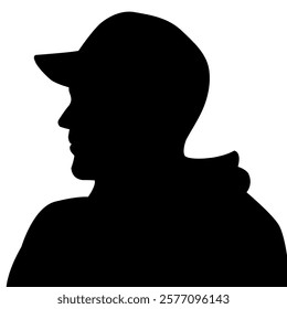 Silhouette and shadow of a left side face a man wearing a hat