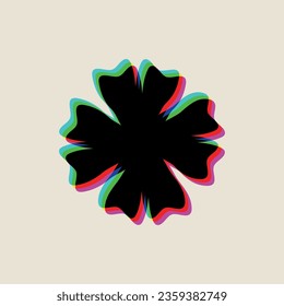 Silhouette of shamrock. Four leaf clover icon. Good luck of symbol. Happy St. Patrick's day.  Riso Print with clover. Risograph effect. Vector illustration SHOTLISTretro