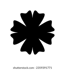 Silhouette of shamrock. Four leaf clover icon. Good luck charm. Happy St. Patrick day. Black icon isolated on white background. Vector illustration