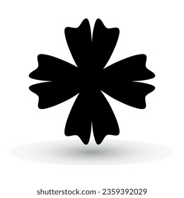 Silhouette of shamrock. Four leaf clover icon. Good luck charm. Happy St. Patrick day. Black icon isolated on white background. Vector illustration