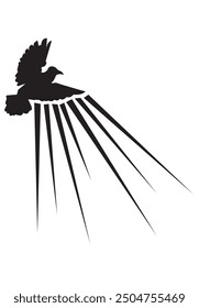 A silhouette shape of a dove with rays. Editable Clip Art.