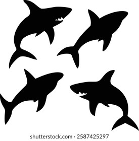 Silhouette Shark Illustrations Bundle - High Quality Shark Vector Graphics for Marine Designs