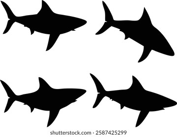 Silhouette Shark Illustrations Bundle - High Quality Shark Vector Graphics for Marine Designs