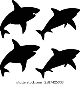 Silhouette Shark Illustrations Bundle - High Quality Shark Vector Graphics for Marine Designs