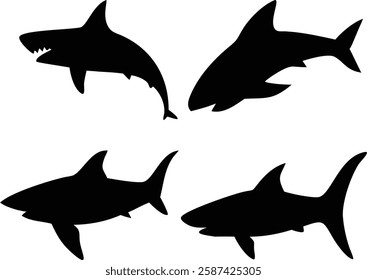 Silhouette Shark Illustrations Bundle - High Quality Shark Vector Graphics for Marine Designs