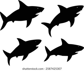 Silhouette Shark Illustrations Bundle - High Quality Shark Vector Graphics for Marine Designs