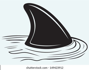 Silhouette shark isolated on blue background