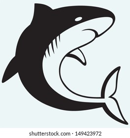 Silhouette shark isolated on blue background