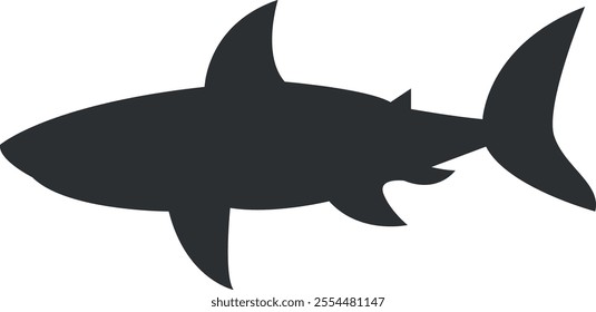 Silhouette of a shark in side profile, showing its streamlined body, dorsal fin, and tail fin.