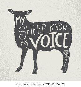 A silhouette of a sheep with a Bible verse done in hand lettering.