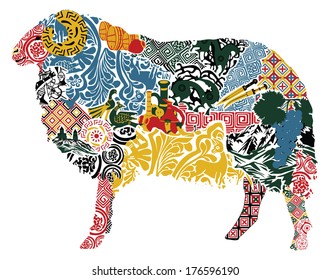 silhouette of a sheep in the Georgian ornament 