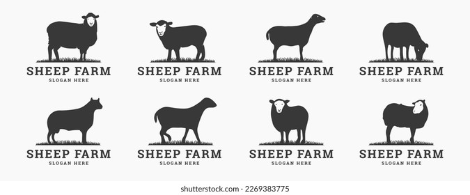 Silhouette sheep and lamb livestock, farm logo bundle. Perfect for company logos, business and branding.