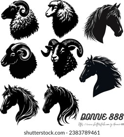 silhouette sheep ram horse, vector graphic illustration