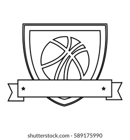 silhouette shield with basketball ball and ribbon