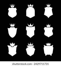 Silhouette Shield icon set in vintage style, Protect shield security line icons. Badge quality symbol, sign, logo or emblem, Vector illustration