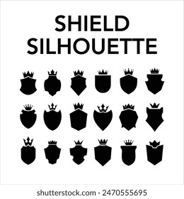 Silhouette Shield icon set in vintage style, Protect shield security line icons. Badge, sign, logo or emblem, Vector illustration