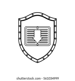 silhouette shield with notebook and arrow