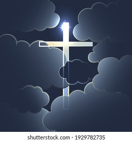 The Silhouette Of A Shining Cross In A Dark Cloudy Sky