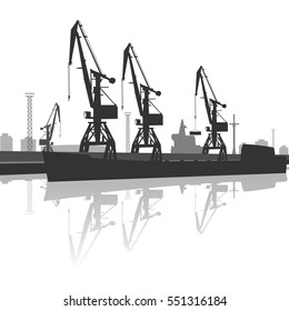 Silhouette Ship Crane Port Stock Vector (Royalty Free) 715689763 ...